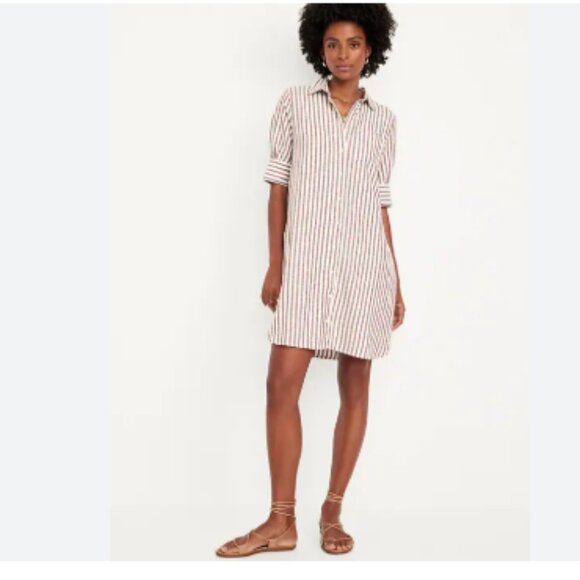 NWOT Old Navy Linen Striped button up shirt/dress XL - Picture 1 of 6